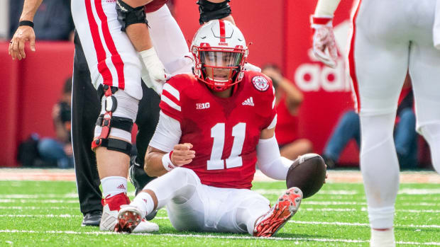 Casey Thompson sacked 2022 Nebraska vs Oklahoma football USATSI_19062751 cropped